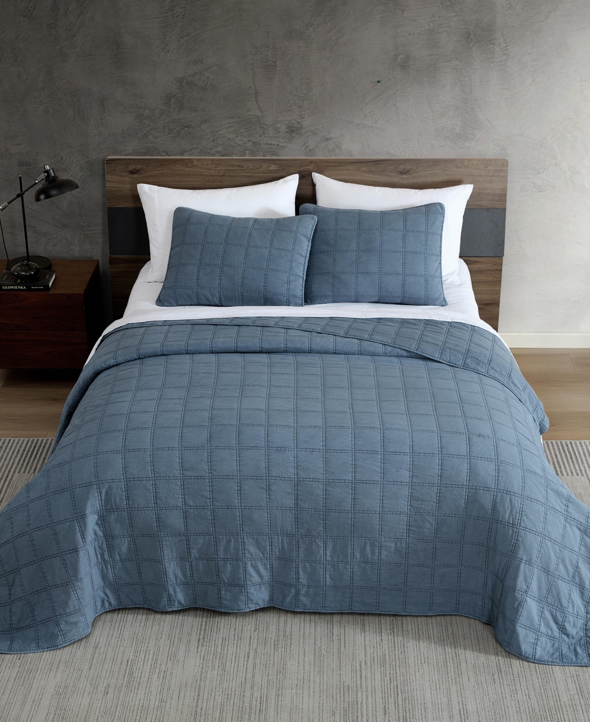Kenneth Cole New York Solid Stonewashed 3-pc. Quilt Set, King In Blue