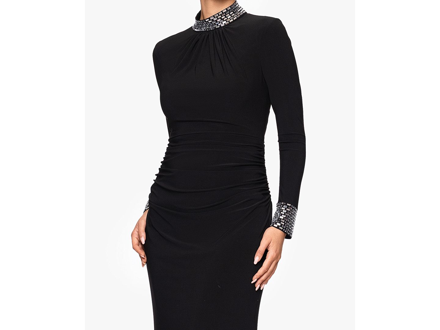 Женское платье Betsy & Adam Long Sleeve Mock Neck Gown, цвет: Чёрный — фото 2