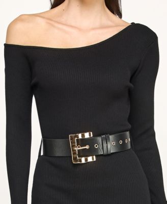 Juniors' Long Sleeve Belted Midi Sweater Dress