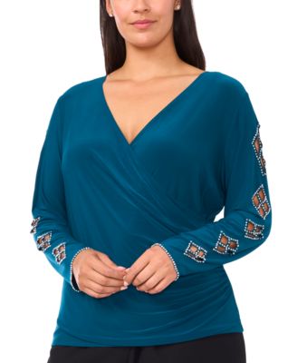 MSK - Plus Size Faraj Long Sleeve Faux Wrap Top
