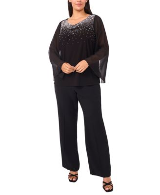 Plus Size Crystal-Embellished Flutter-Sleeve Top
