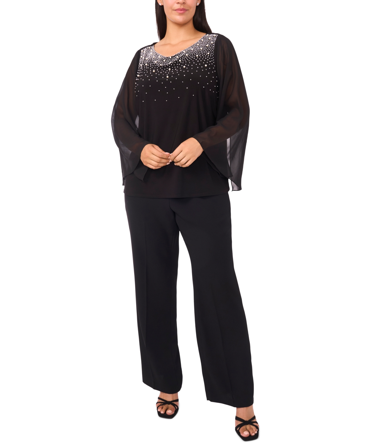 Msk Plus V-Neck Surplice with Beaded Sleeves Top