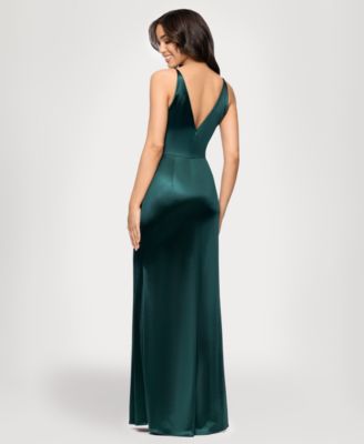 Juniors' Draped Satin Column Gown