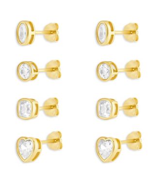 4-Pc. Cubic Zirconia Gold-Tone Over Sterling Silver Stud Earrings Set, Macy's Exclusive