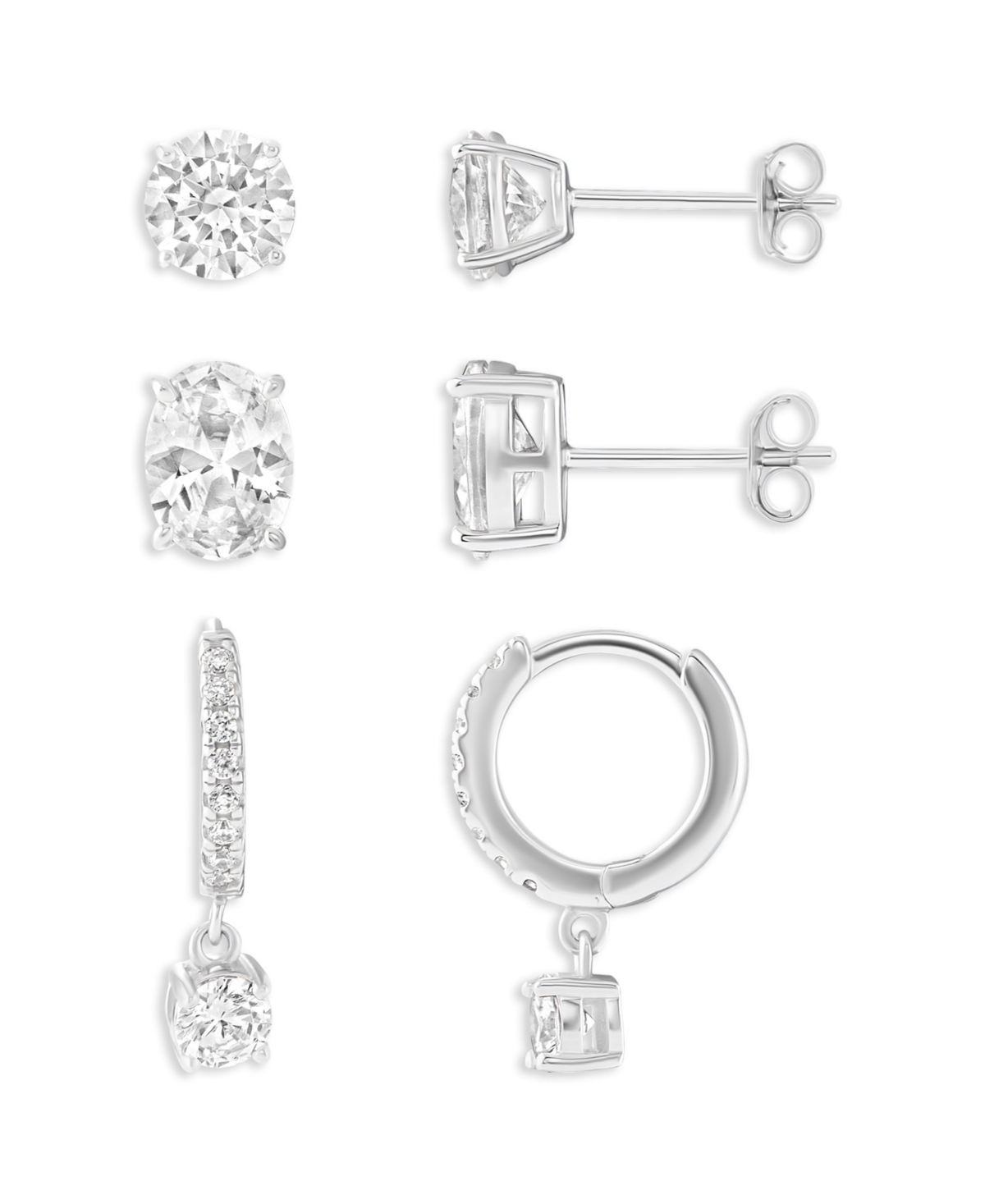 Holiday Lane 3-Pc. Cubic Zirconia Sterling Silver Earrings Set, Macy's Exclusive