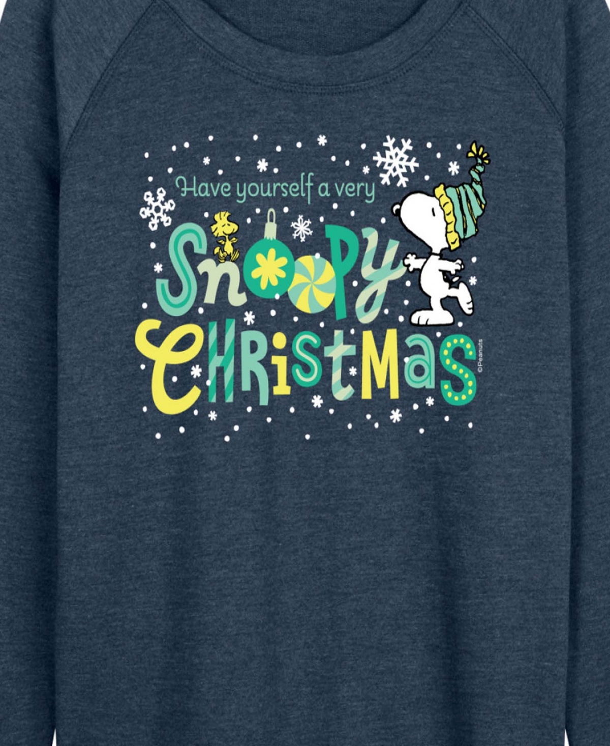 Hybrid Apparel Snoopy Christmas Women's French Terry Long Sleeve Shirt In Blue