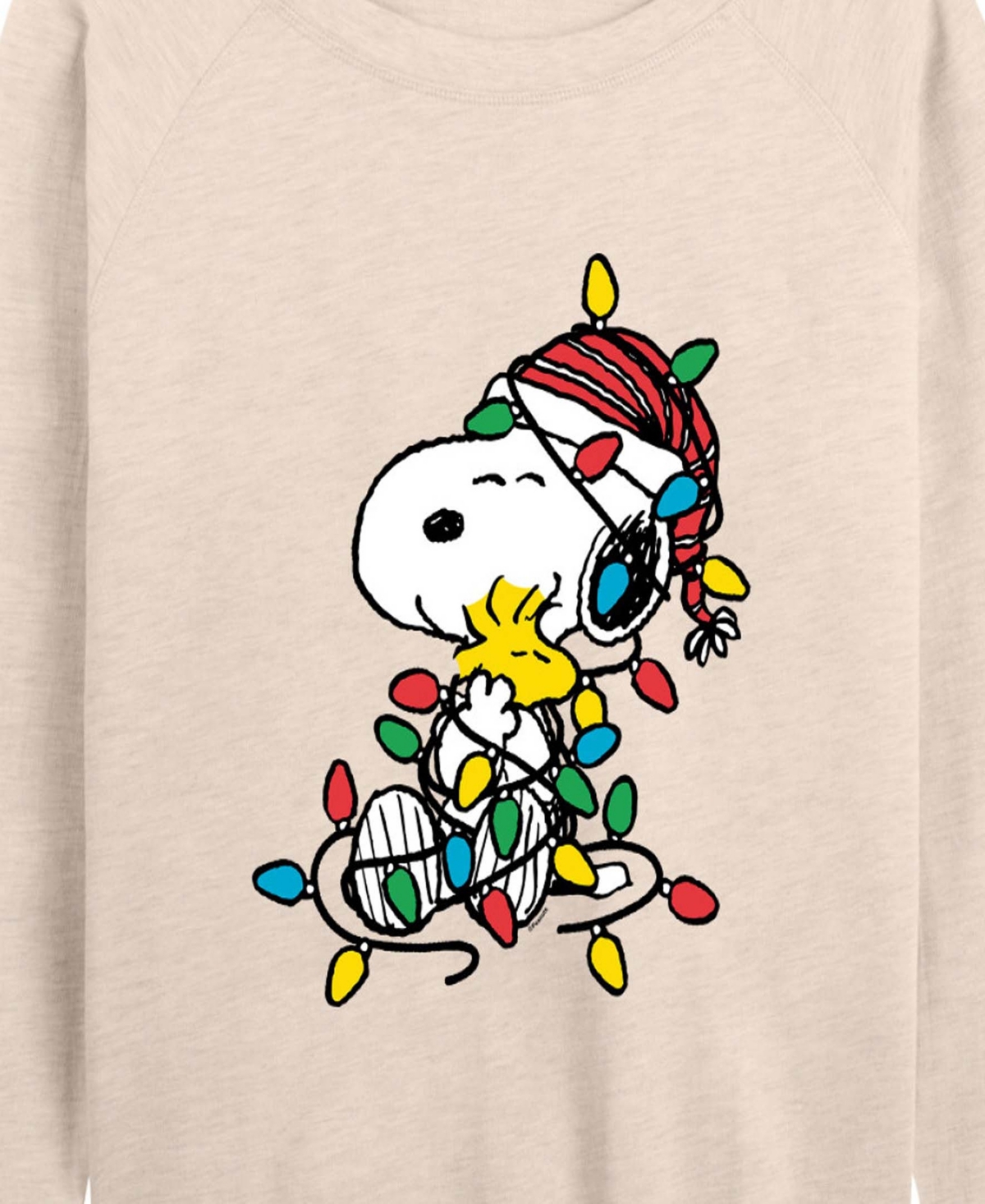 Hybrid Apparel Snoopy ans Woodstock Christmas Lights Women's French Terry Long Sleeve Shirt