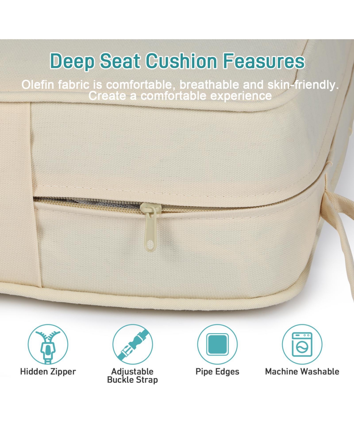 Aoodor 22'' x 24'' Outdoor Deep Seat Chair Cushion Set Olefin Fabric Slipcover and Sponge Foam (Set of 2 Seats, 2 Backs