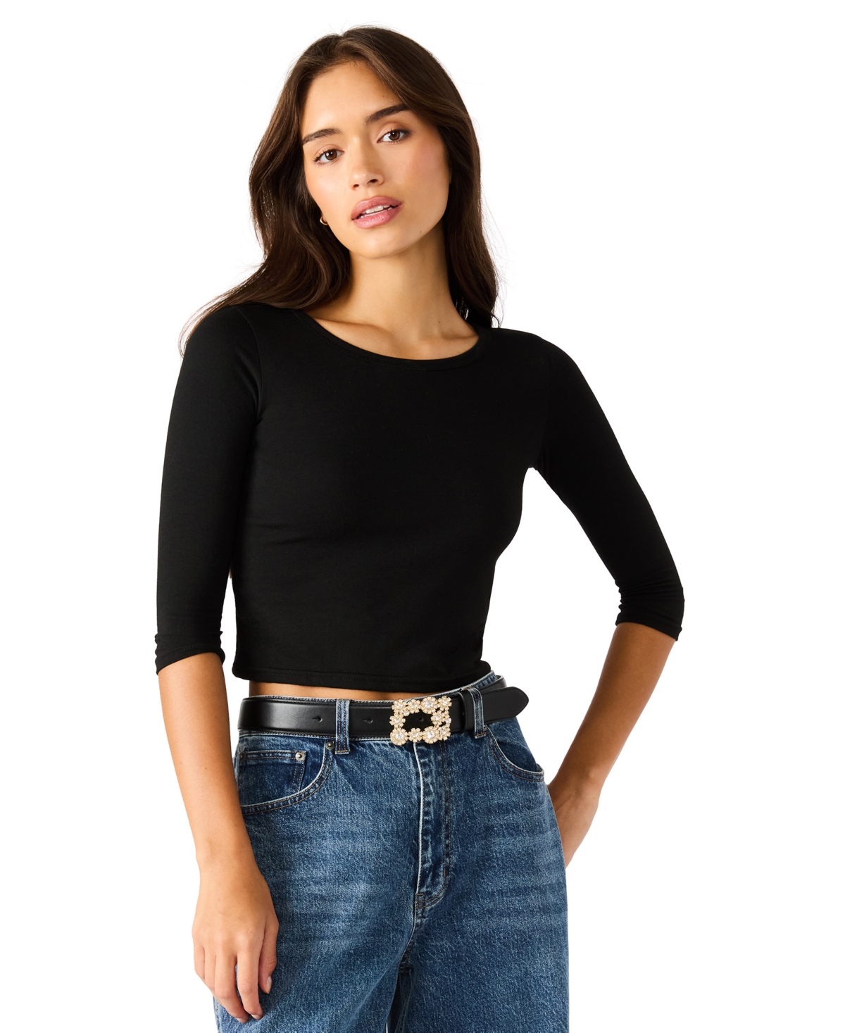 Steve Madden Women's Rhinestone Floral Buckle Belt