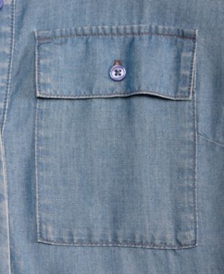 Women's Chambray Tie-Sleeve Pocket Blouse, Macy's Exclusive