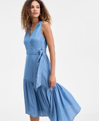 Women's Surplice Asymmetrical Tiered Sleeveless Wrap Dress, Macy's Exclusive