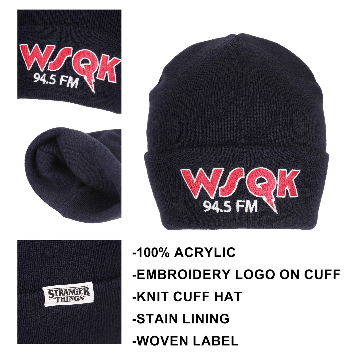 Men's WSQK Embroidery Navy Acrylic Yarn Standard Cuff Beanie