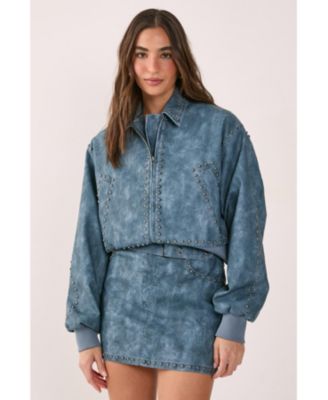 Women's Leather Studded Bomber Jacket