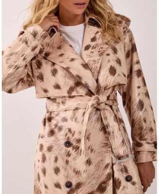 Women's Cow Print Faux Leather Trench Coat