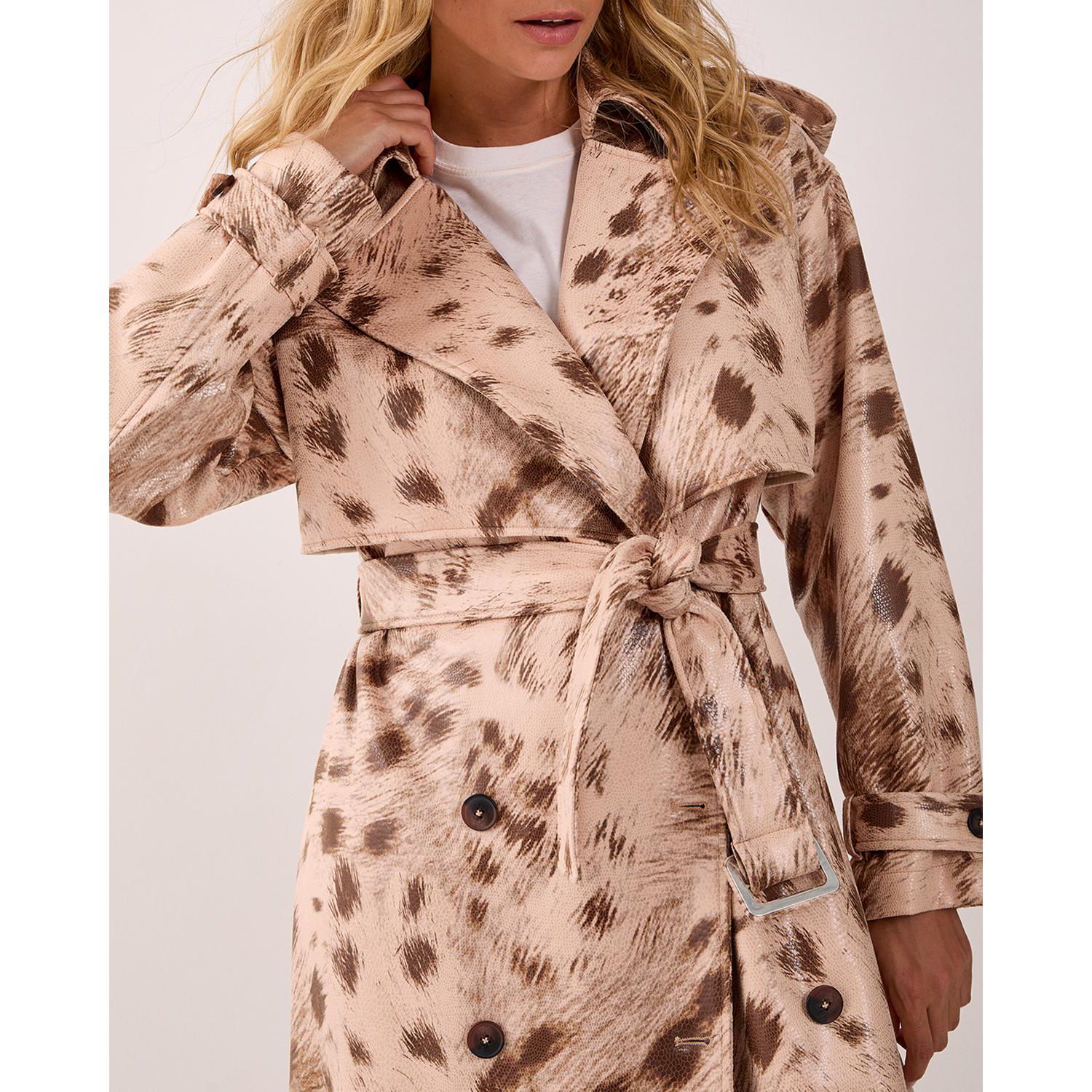 Women's Cow Print Faux Leather Trench Coat