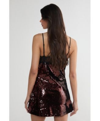 Sequin Lace Trim Mini Slip Dress