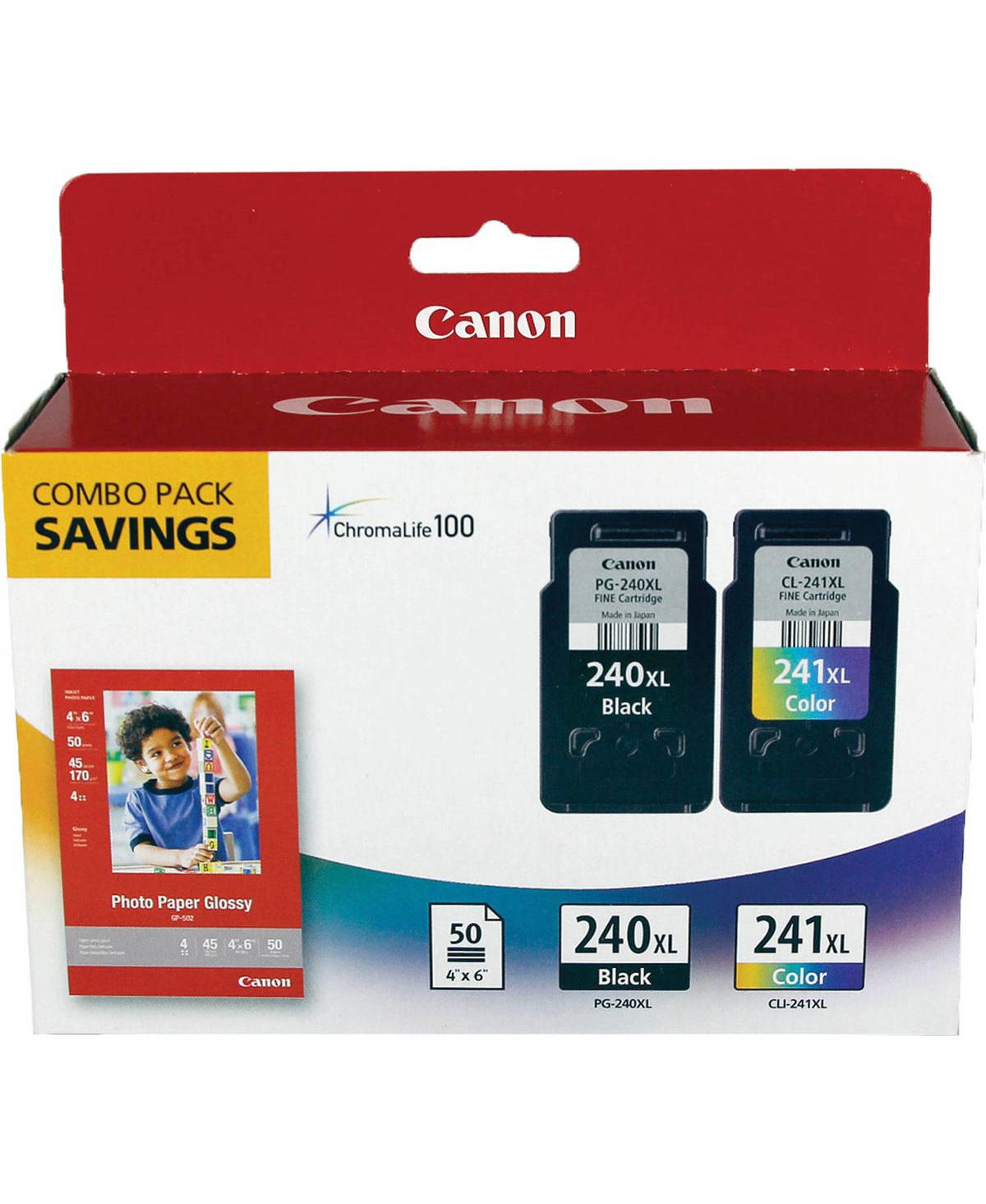 Canon Pg-240XL/Cl-241XL Black & Color Ink Cartridges and Gp-502 (4x6", 50 Sheets) Paper Set for Select Pixma Mg, Mx, Ts Series Printers