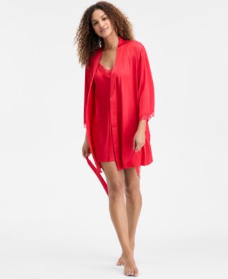 Women's Lace-Trim Stretch Satin Robe