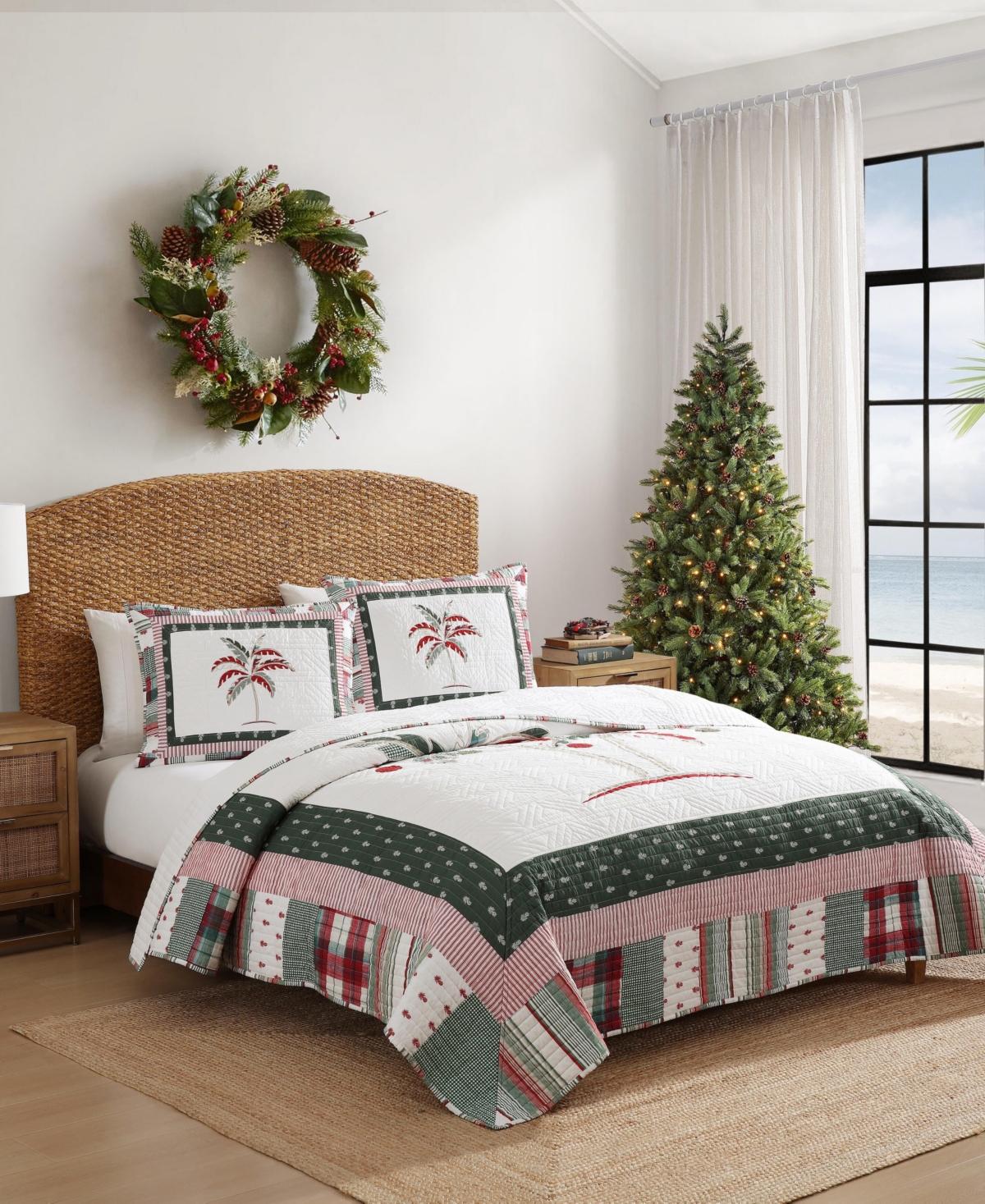 Tommy Bahama Palm Tree Patchwork Reversible 3-Pc. Quilt Set