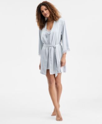 Women's Lace-Trim Stretch Satin Robe