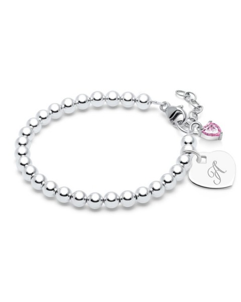 Детские Tiny Blessings Sterling Silver 4mm Beads and Engraved Initial Bracelet