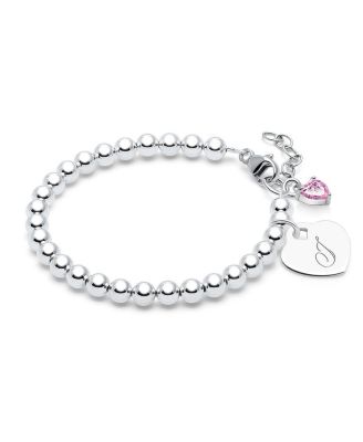 Tiny Blessings Childrens Sterling Silver 4mm Beads Engraved Initial Girls 625 Bracelet - Silver - j 173$