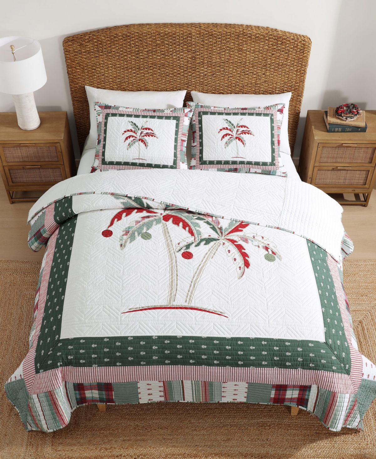 Tommy Bahama Palm Tree Patchwork Reversible 3-Pc. Quilt Set