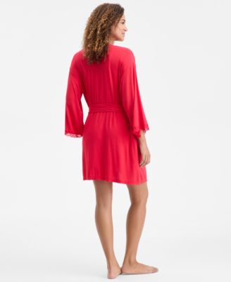 Women's Lace-Trim Knit Wrap Robe