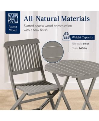 3-Piece Acacia Wood Bistro Set, Folding Patio Furniture w/ 2 Chairs, Table