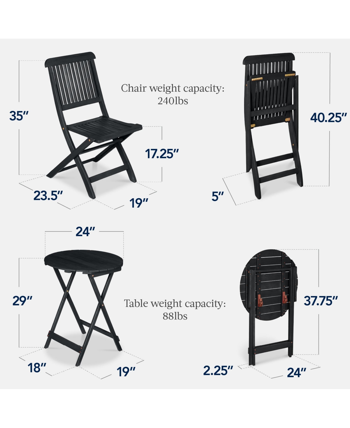 Best Choice Products 3-Piece Acacia Wood Bistro Set, Folding Patio Furniture w/ 2 Chairs