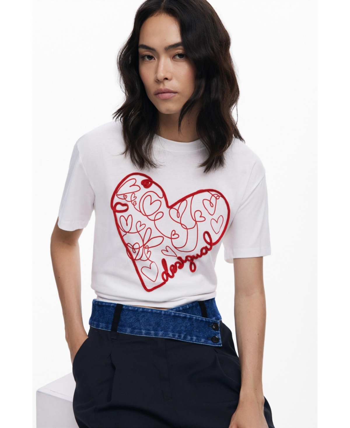 Desigual Women's T-shirt with embossed hearts