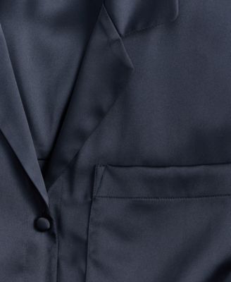 Women's Long Sleeve Lace Trim Boxy Satin Notch Set, Created for Macy's