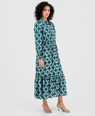 Women's Printed Peplum-Hem Midi Dress