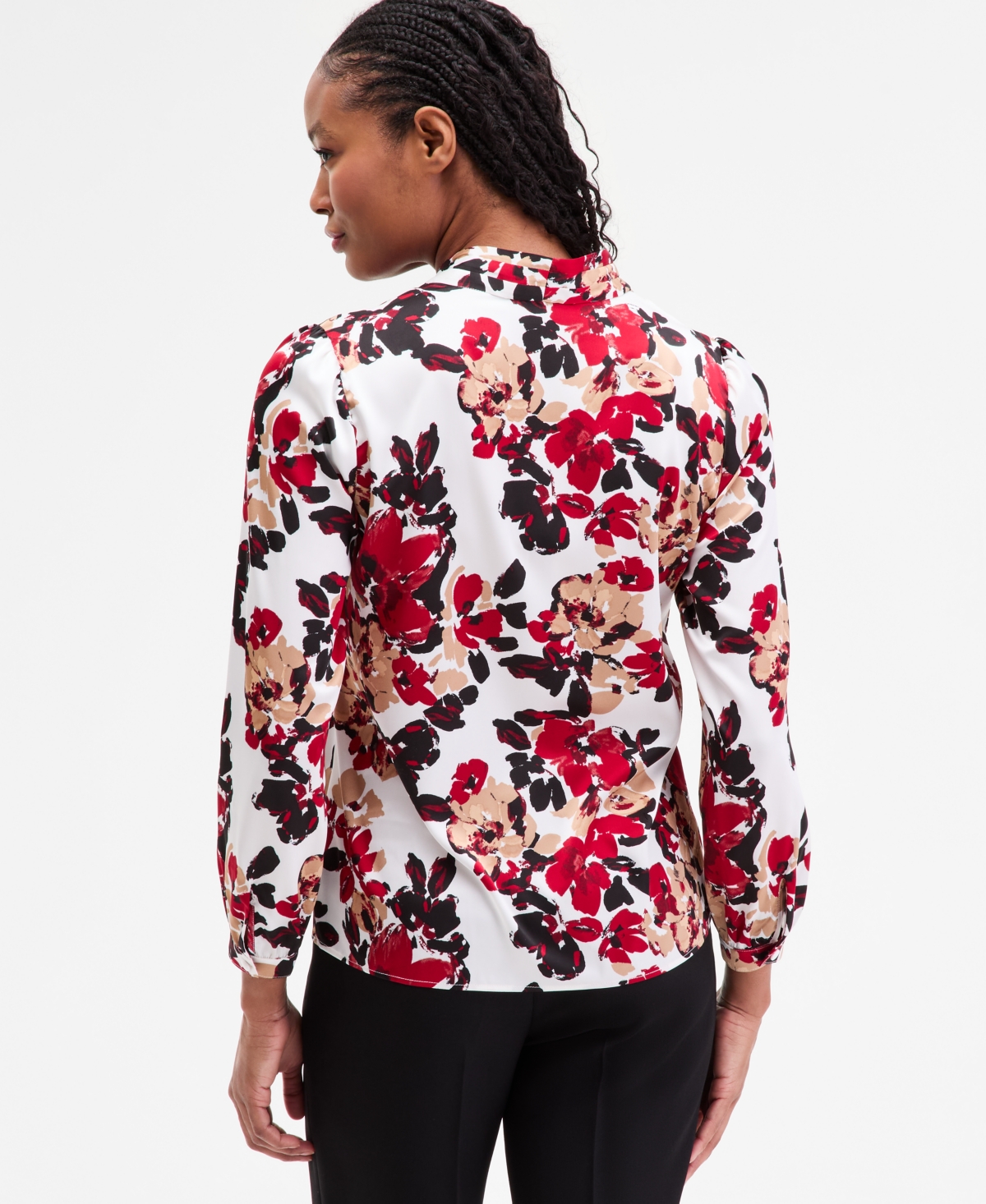 Kasper Women's Printed Pleated-Shoulder Blouse