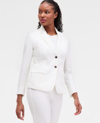 Kasper Womens Stretch Crepe Two Button Jacket Cowl Neck Cap Sleeve Top Stretch Crepe High Rise Straight Pan In White