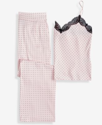 Women's Stretch Satin Lace-Trim Top & Pajama Pants Set, Created for Macy's