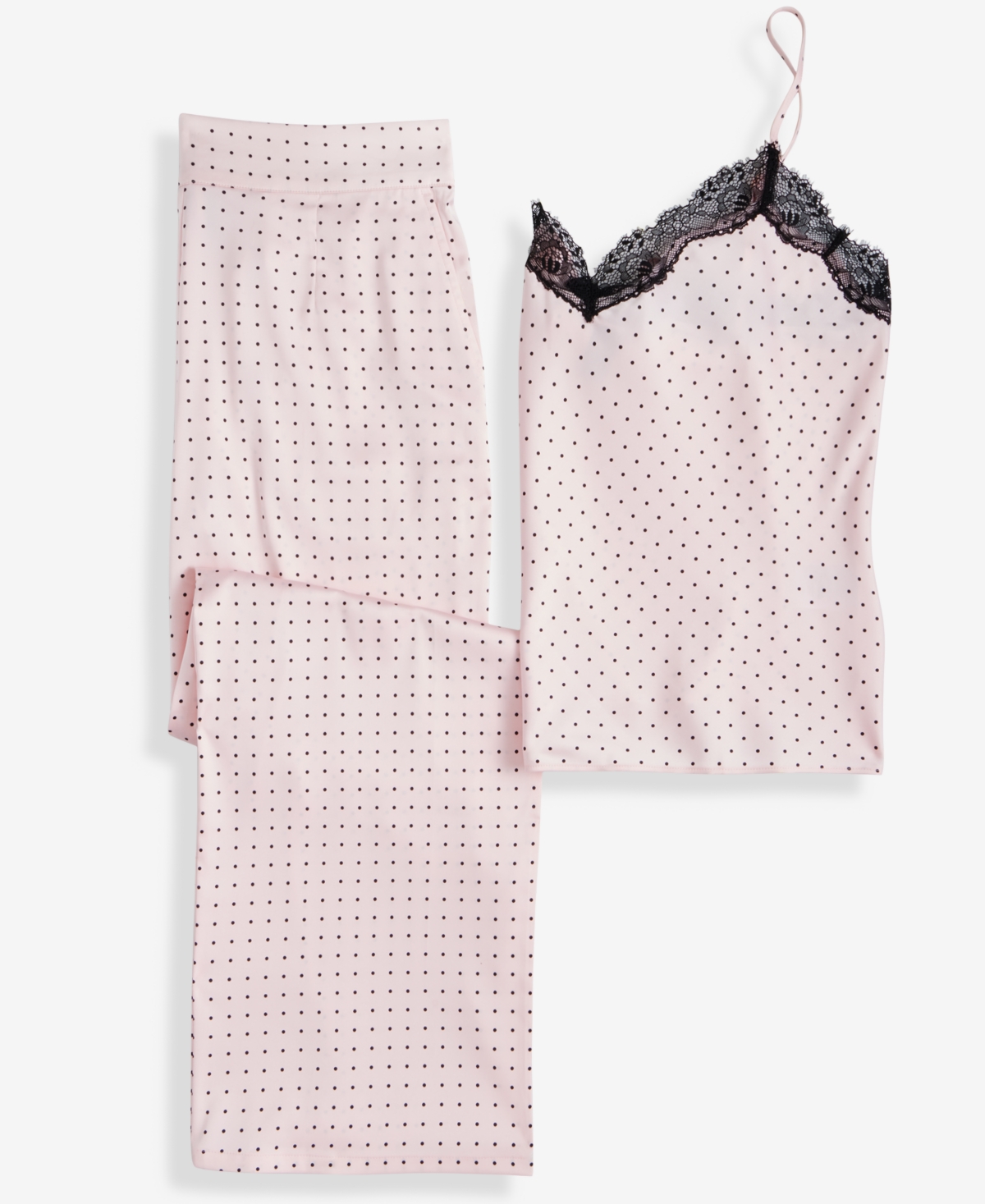 I.n.c. International Concepts Women's Stretch Satin Lace-Trim Top & Pajama Pants Set, Created for Macy's