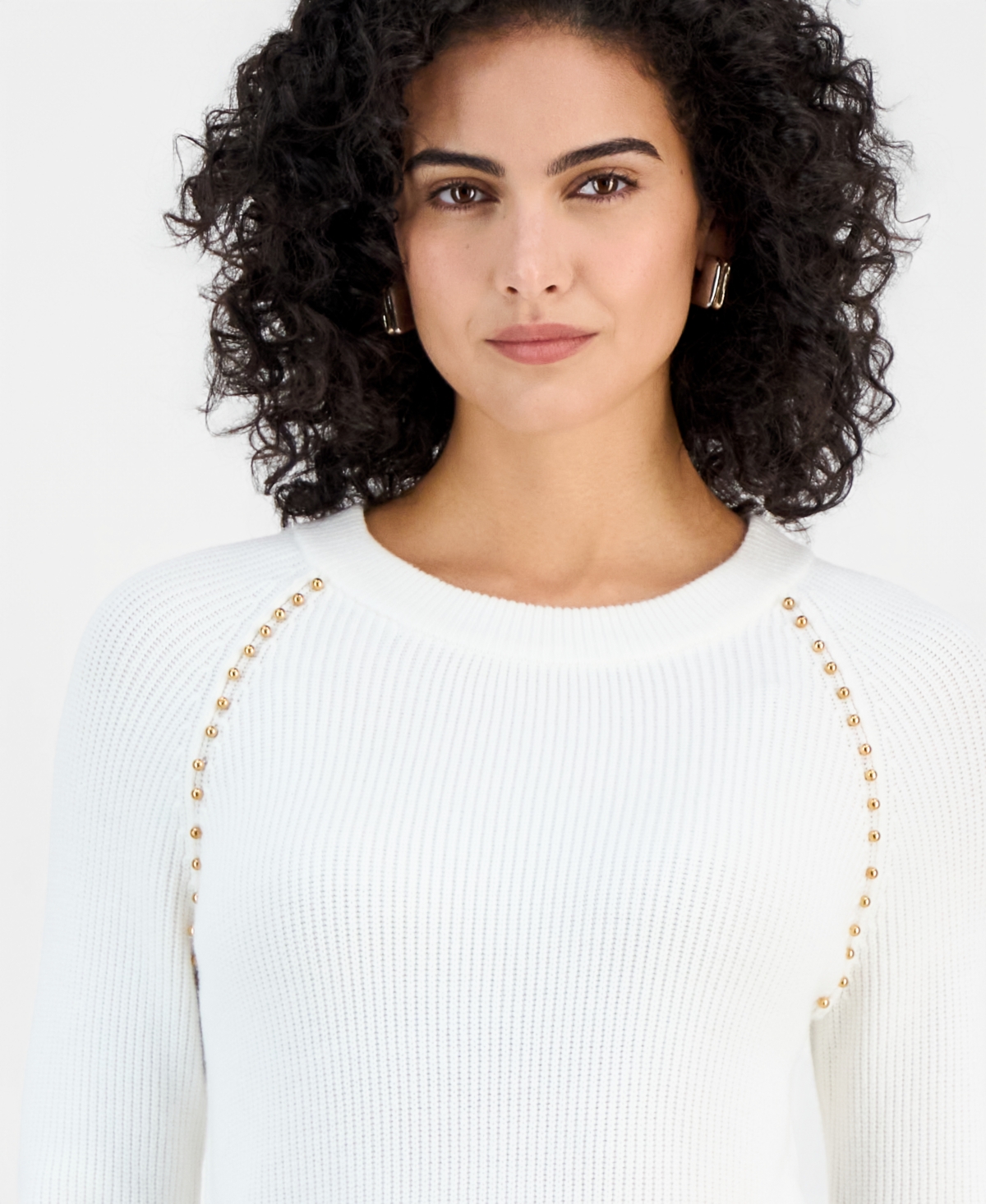 T Tahari Women's Studded Crewneck Sweater