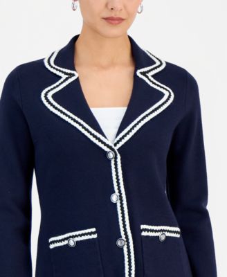 Women's Three-Button Colorblocked-Trim Jacket
