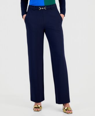 Women's Buckle-Belt Wide-Leg Ankle Pants