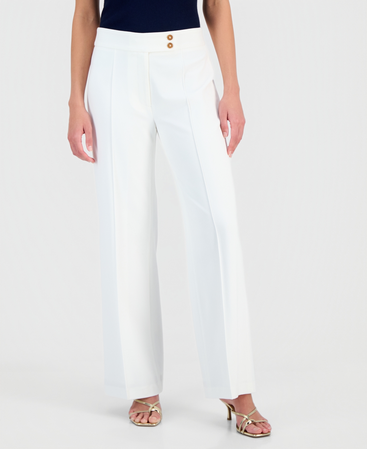 T Tahari Women's Extended-tab Wide-leg Ankle Pants In White