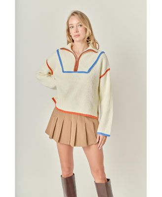 Women's Contrast Piping Quarter Zip Sweater