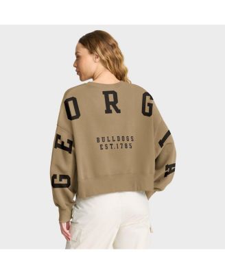 Women's Tan Georgia Bulldogs Oversized Phoenix 2-Hit Pullover Sweatshirt