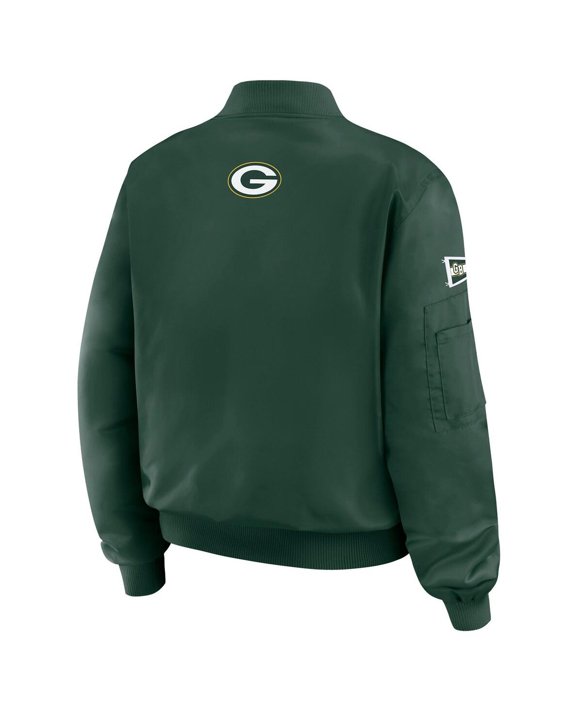Wear By Erin Andrews Women's Green Green Bay Packers Patch Full-zip Bomber Jacket In Green