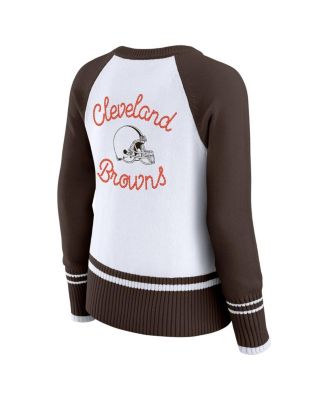 Women's White/Brown Cleveland Browns Color Block Raglan Sweater