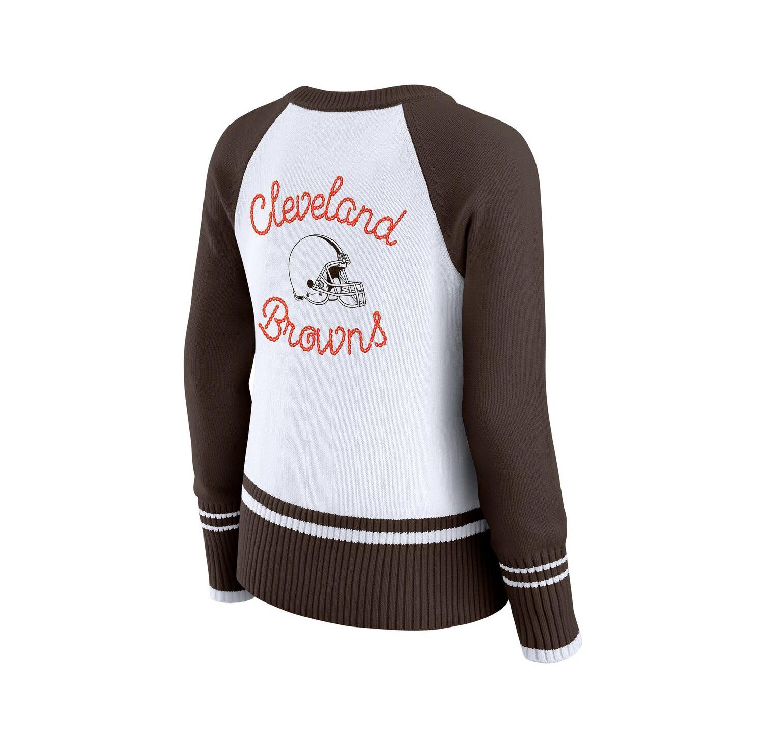 Women's White/Brown Cleveland Browns Color Block Raglan Sweater