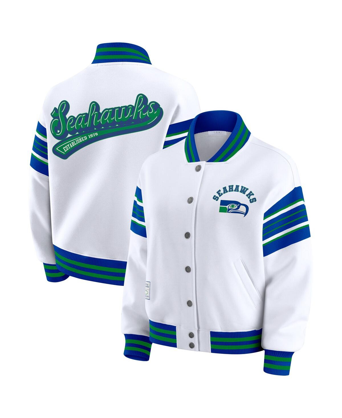 Wear By Erin Andrews White Seattle Seahawks Full-snap Fleece Sweatshirt Jacket In Multi