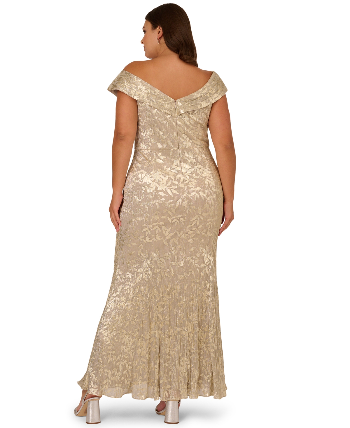 Adrianna Papell Women's Foil Leaf Mermaid Gown In Neutral