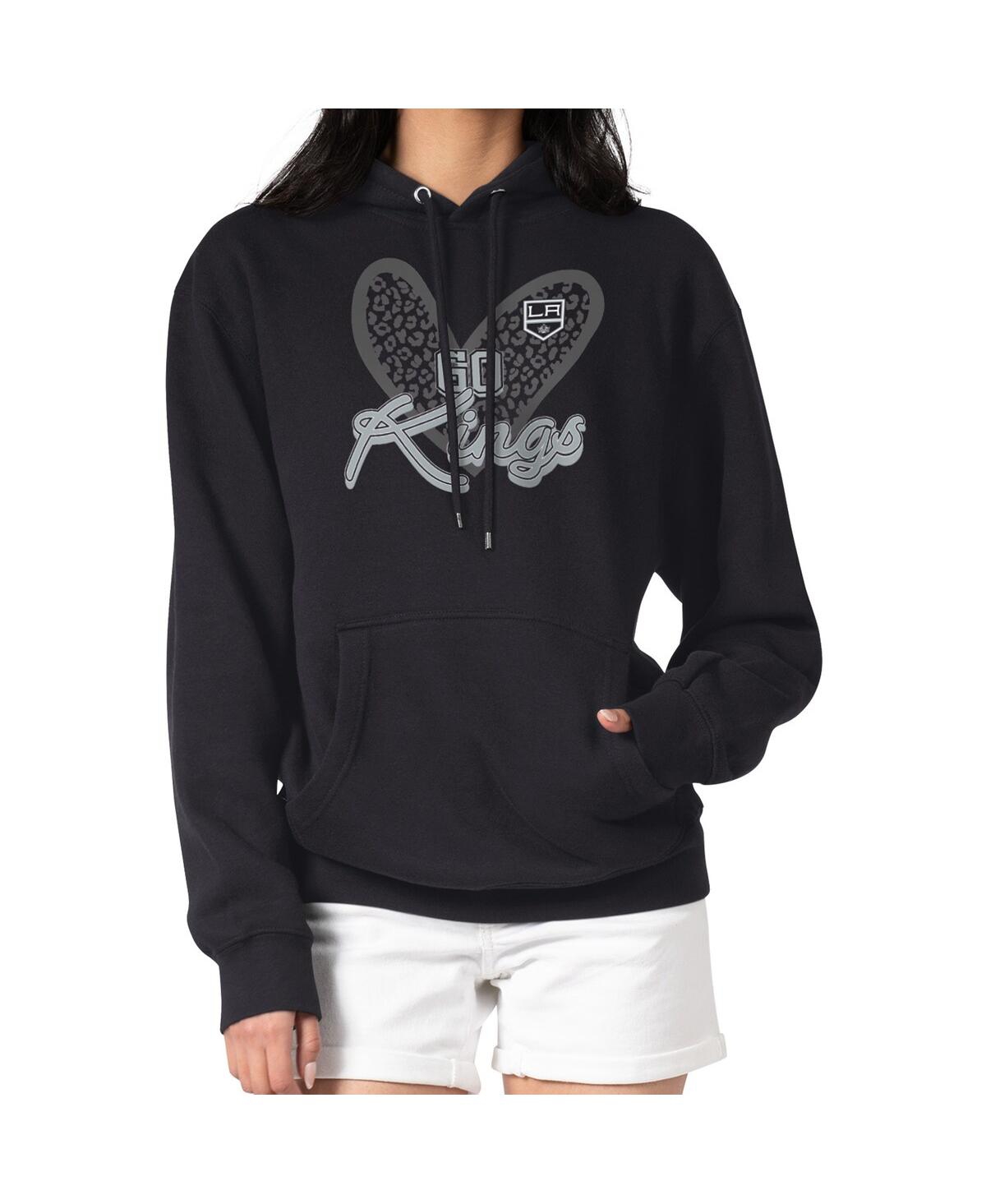 G-iii 4her By Carl Banks Women's Black Los Angeles Kings Animal Print Heart Fleece Pullover Hoodie