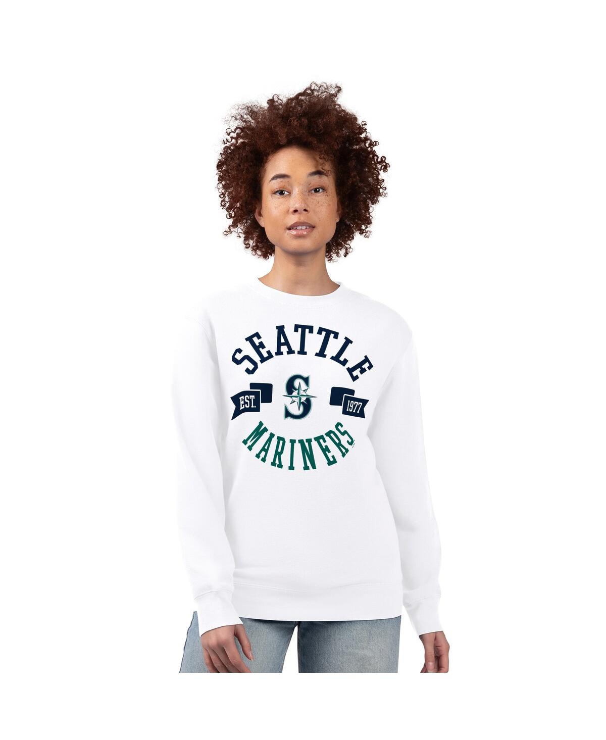 G-iii 4her By Carl Banks Women's White Seattle Mariners Team Logo Fleece Pullover Sweatshirt In Multi